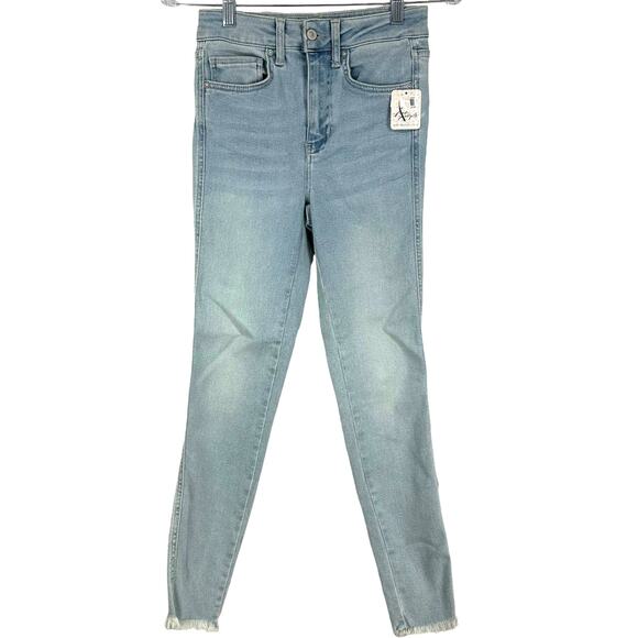 Free People NWT We The Free High Rise Jegging in Havana Blue Size 26 Frayed Hem - Picture 3 of 10